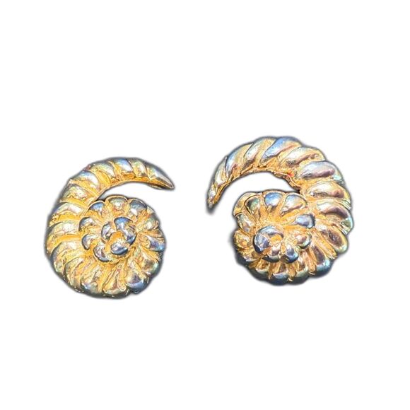 Rare Vintage Kenneth Jay Lane Nautilus Clip-On Earrings - Picture 1 of 2